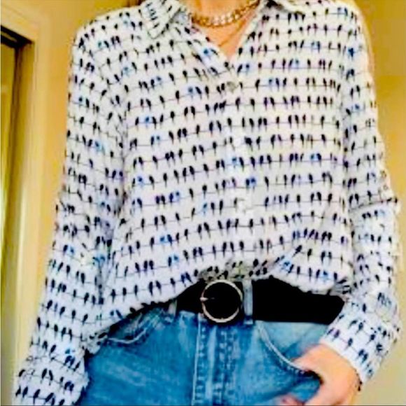 Jane and Delancey Tops - JANE AND DELANCEY Bird on A Wire Print Button Down Shirt-3X